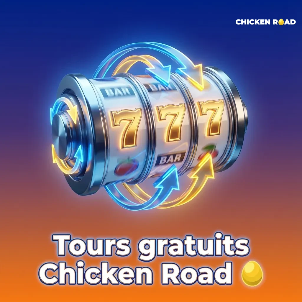 Bannière “Tours gratuits Chicken Road” présentant des free spins de bienvenue sur la machine à sous Chicken Road en ligne