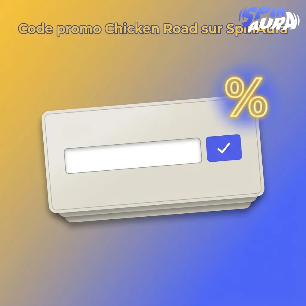 Bannière SpinAura présentant le code promo CHICKENFR pour le jeu Chicken Road et les instructions d’utilisation