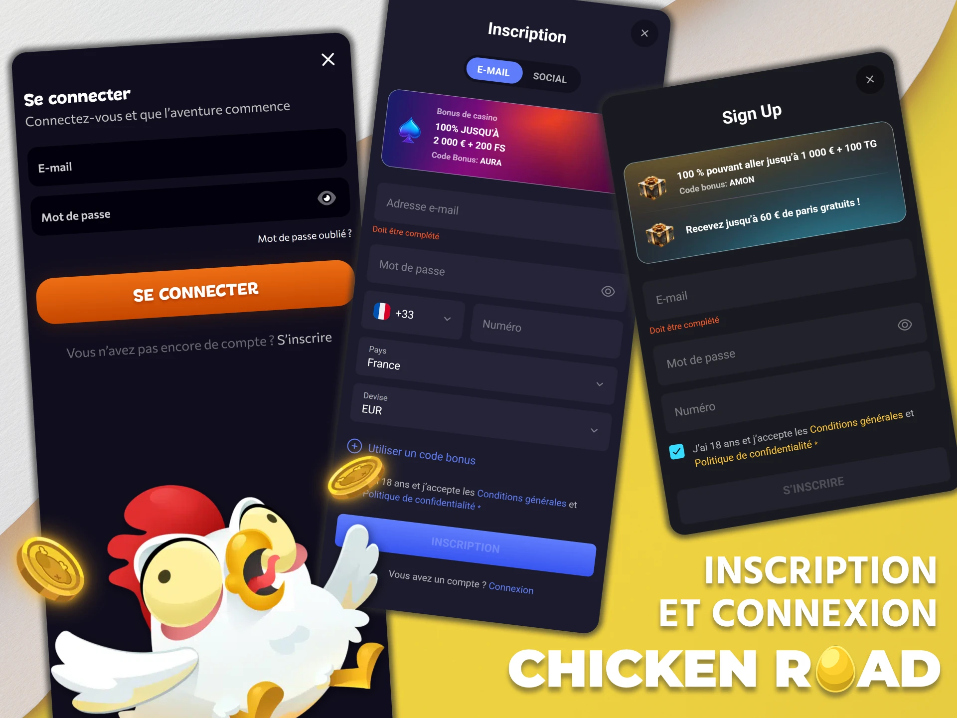 Inscrivez-vous et connectez-vous sur le site Web du casino, puis commencez à jouer à Chicken Road.
